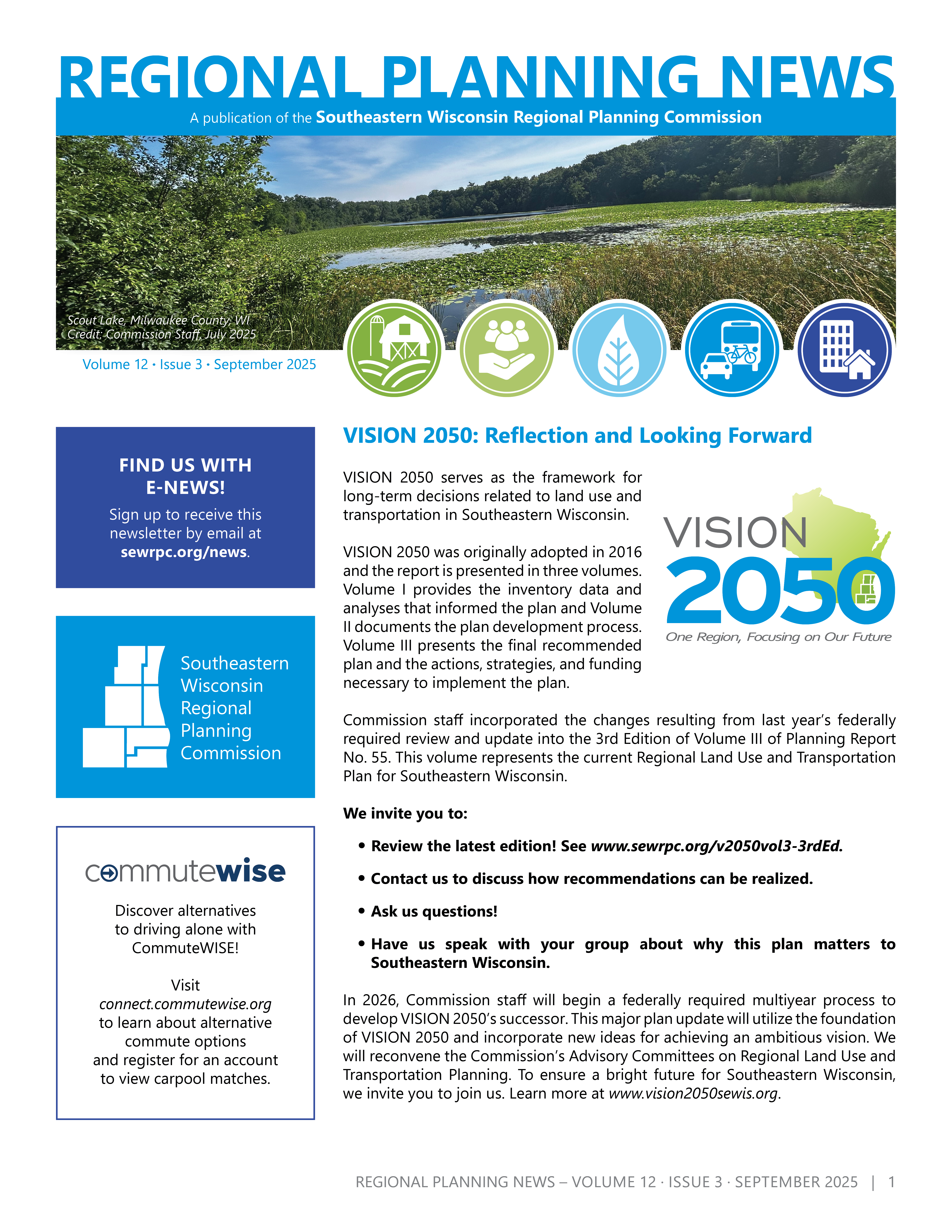 First page of Regional Planning News, the Commission's quarterly newsletter